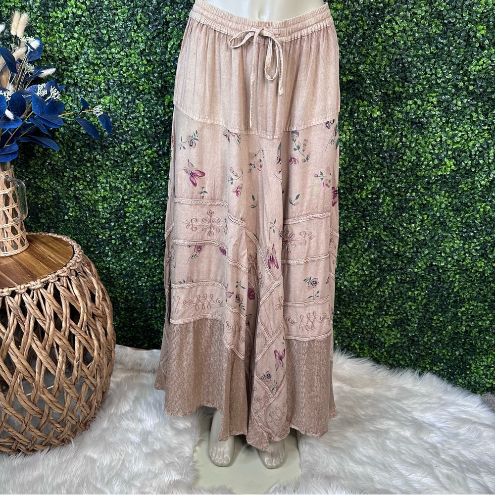 Nwt Embroidered Beige floral panel‎ Maxi Skirt - Picture 6 of 11